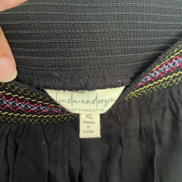 Linda Anderson Boho Maxi Skirt Sz XL Black Festival Embroidered Smocking Peasant - Picture 10 of 12